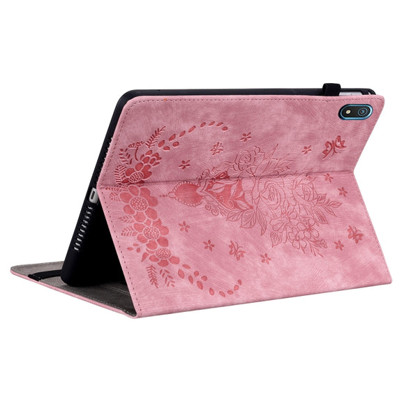 For Nokia T20 10.4 2021 Butterfly Rose Embossed Leather Tablet Case(Pink)