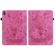 For Nokia T20 10.4 2021 Butterfly Rose Embossed Leather Tablet Case(Rose Red)