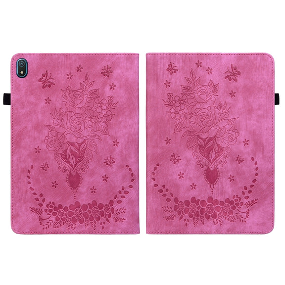 For Nokia T20 10.4 2021 Butterfly Rose Embossed Leather Tablet Case(Rose Red)