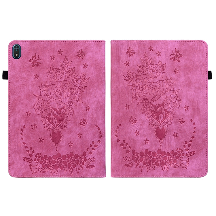 For Nokia T20 10.4 2021 Butterfly Rose Embossed Leather Tablet Case(Rose Red)