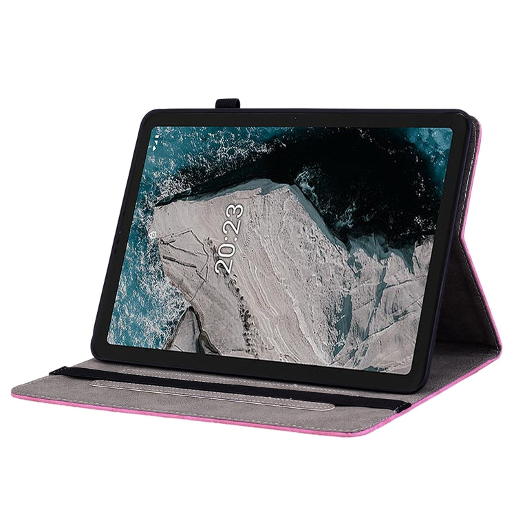 For Nokia T20 10.4 2021 Butterfly Rose Embossed Leather Tablet Case(Rose Red)