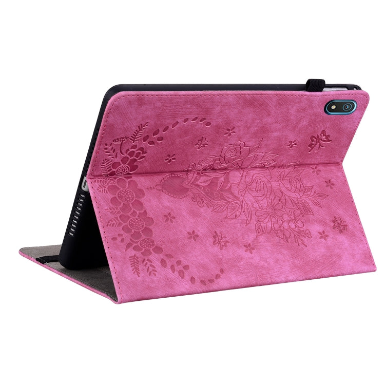 For Nokia T20 10.4 2021 Butterfly Rose Embossed Leather Tablet Case(Rose Red)
