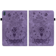 For Nokia T20 10.4 2021 Butterfly Rose Embossed Leather Tablet Case(Purple)