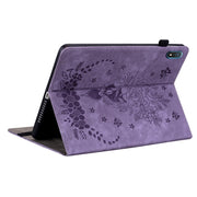 For Nokia T20 10.4 2021 Butterfly Rose Embossed Leather Tablet Case(Purple)