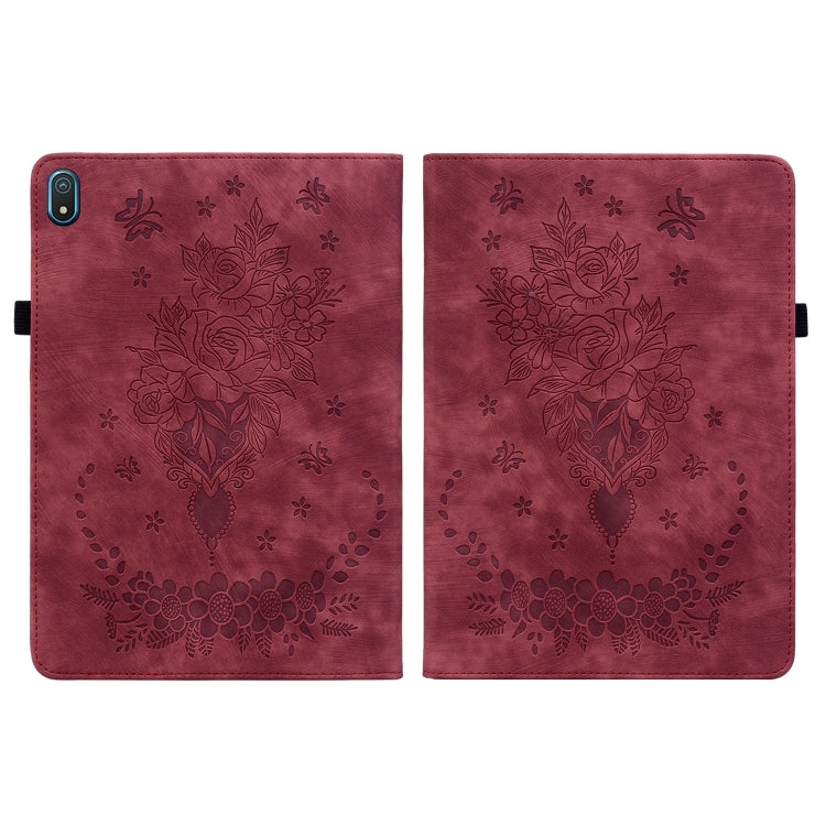 For Nokia T20 10.4 2021 Butterfly Rose Embossed Leather Tablet Case(Red)