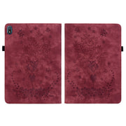 For Nokia T20 10.4 2021 Butterfly Rose Embossed Leather Tablet Case(Red)