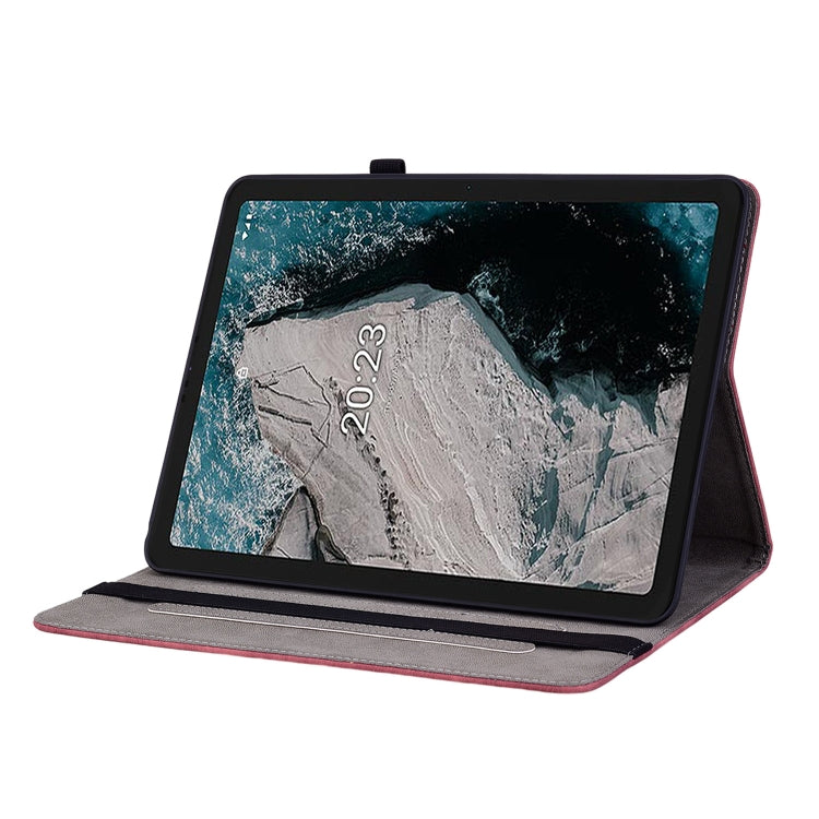 For Nokia T20 10.4 2021 Butterfly Rose Embossed Leather Tablet Case(Red)