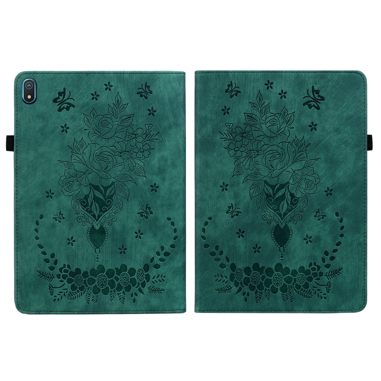 For Nokia T20 10.4 2021 Butterfly Rose Embossed Leather Tablet Case(Green)