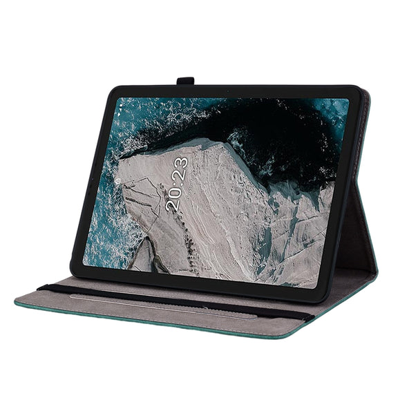 For Nokia T20 10.4 2021 Butterfly Rose Embossed Leather Tablet Case(Green)