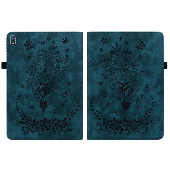 For Nokia T20 10.4 2021 Butterfly Rose Embossed Leather Tablet Case(Dark Blue)