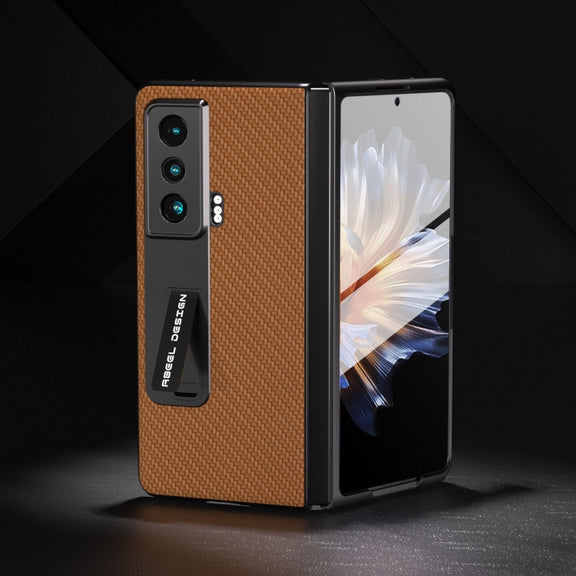 For Honor Magic Vs Carbon Fiber Texture Integrated Protective Phone Case with Holder(Dark Brown)