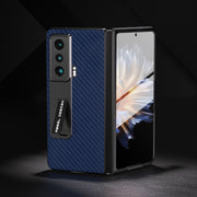 For Honor Magic Vs Carbon Fiber Texture Integrated Protective Phone Case with Holder(Dark Blue)