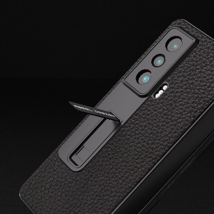 For Honor Magic Vs Integrated Genuine Leather Litchi Texture Phone Case with Holder(Black)