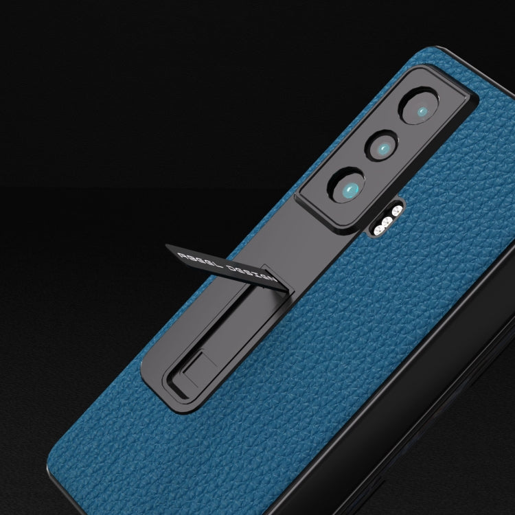 For Honor Magic Vs Integrated Genuine Leather Litchi Texture Phone Case with Holder(Blue)