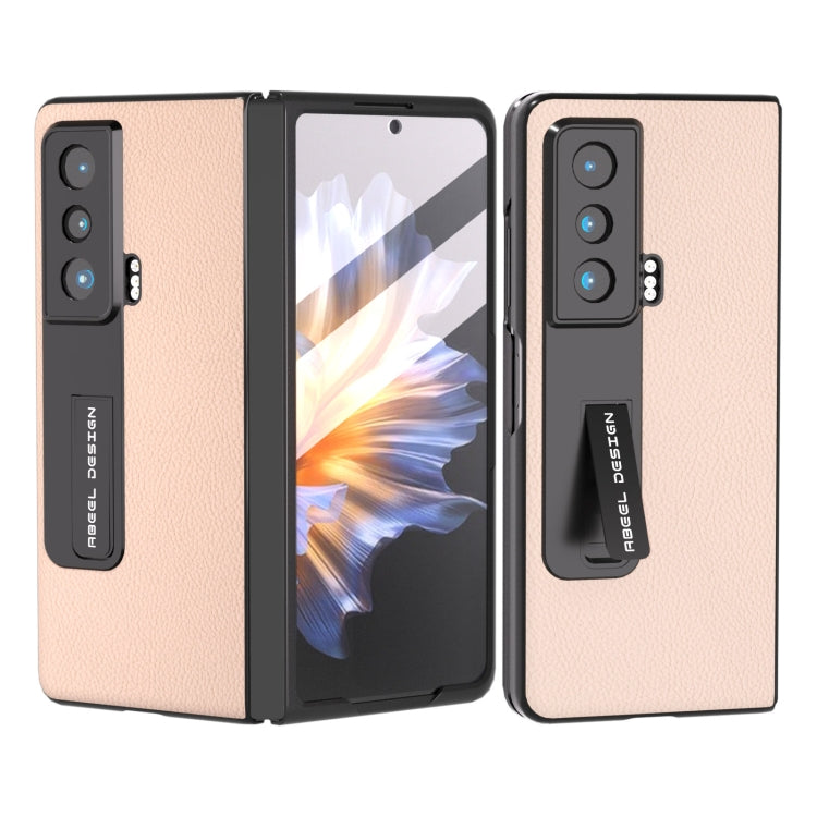 For Honor Magic Vs Integrated Genuine Leather + PC Litchi Texture Phone Case with Holder(Pink Gold)