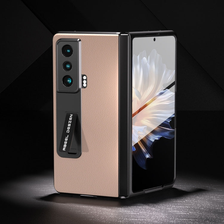 For Honor Magic Vs Integrated Genuine Leather + PC Litchi Texture Phone Case with Holder(Pink Gold)