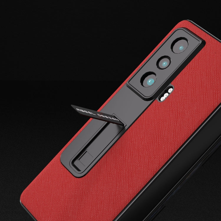 For Honor Magic Vs Integrated Cross Texture Genuine Leather Phone Case with Holder(Red)