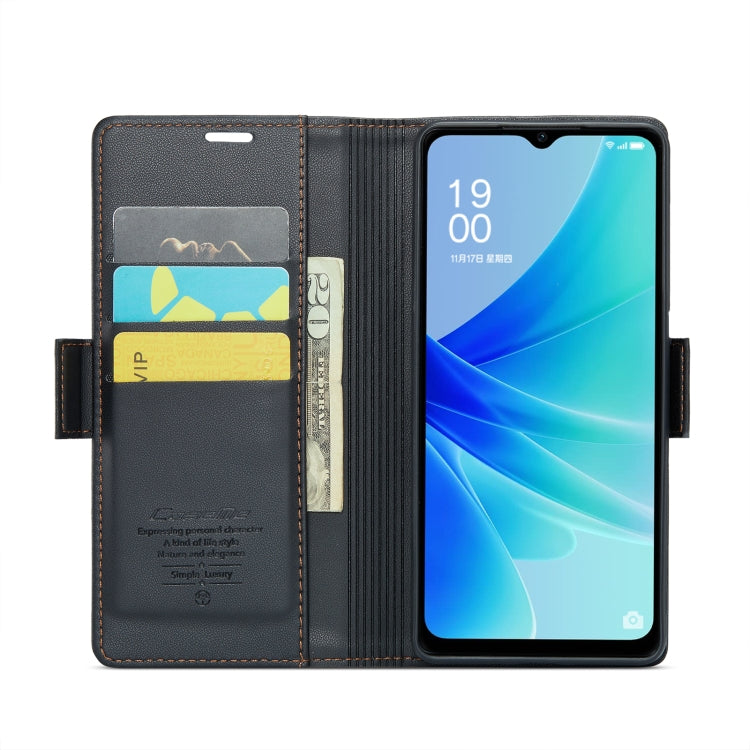 For OPPO A77s CaseMe 023 Butterfly Buckle Litchi Texture RFID Anti-theft Leather Phone Case(Black)