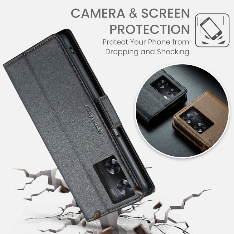For OPPO A77s CaseMe 023 Butterfly Buckle Litchi Texture RFID Anti-theft Leather Phone Case(Black)