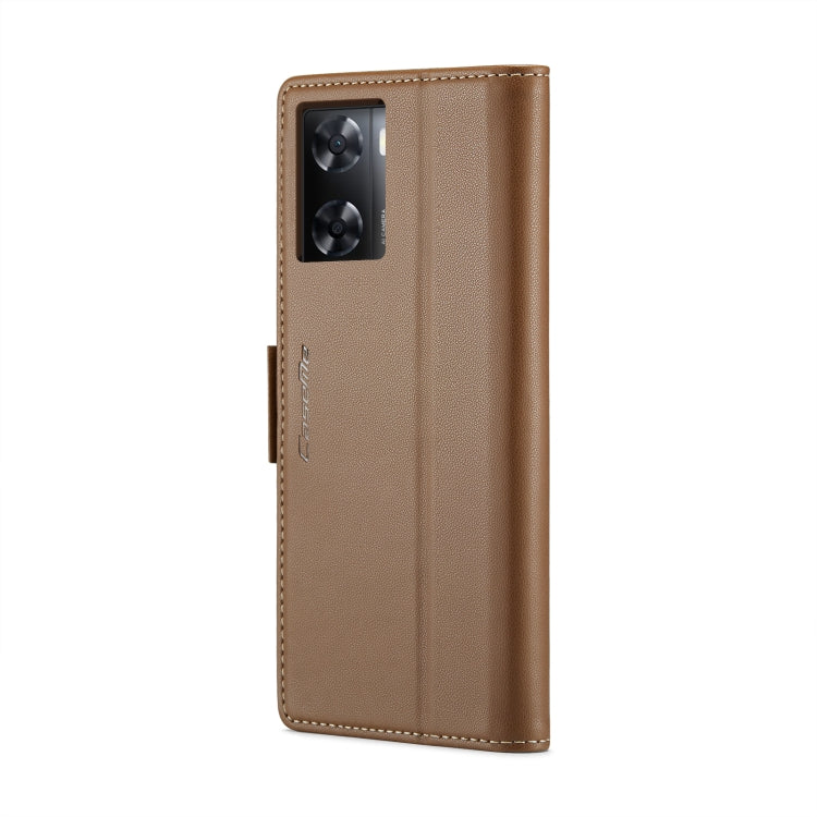 For OPPO A77s CaseMe 023 Butterfly Buckle Litchi Texture RFID Anti-theft Leather Phone Case(Brown)