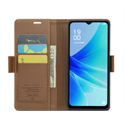 For OPPO A77s CaseMe 023 Butterfly Buckle Litchi Texture RFID Anti-theft Leather Phone Case(Brown)