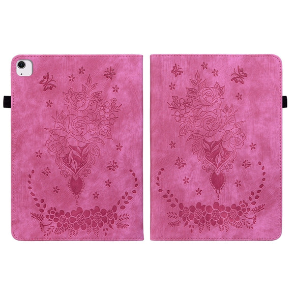 For iPad Air 11 2024 Butterfly Rose Embossed Leather Smart Tablet Case(Rose Red)