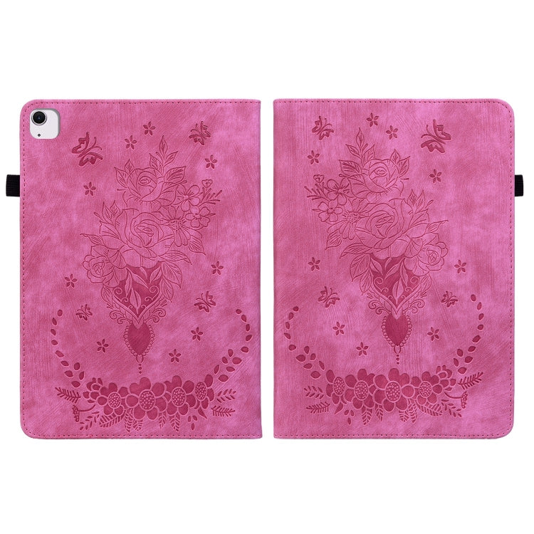 For iPad Air 11 2024 Butterfly Rose Embossed Leather Smart Tablet Case(Rose Red)