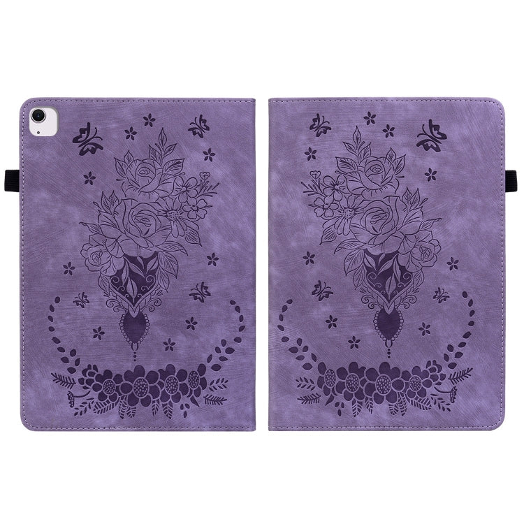 For iPad Air 11 2025 / 2024 Butterfly Rose Embossed Leather Smart Tablet Case(Purple)