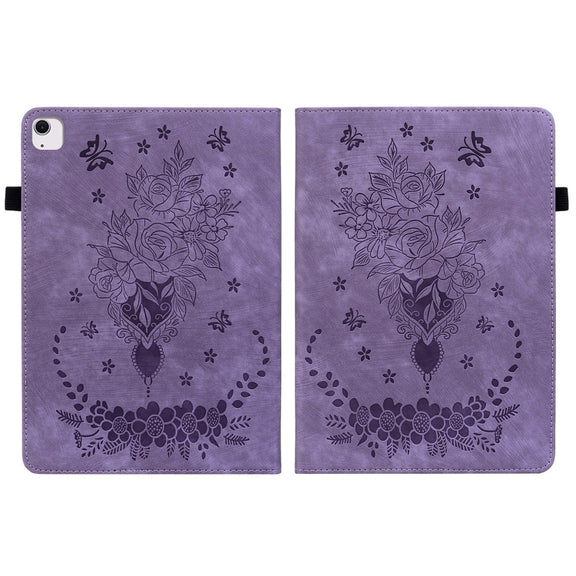 For iPad Air 11 2025 / 2024 Butterfly Rose Embossed Leather Smart Tablet Case(Purple)