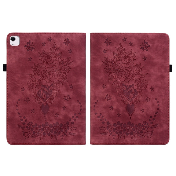 For iPad Air 11 2025 / 2024 Butterfly Rose Embossed Leather Smart Tablet Case(Red)