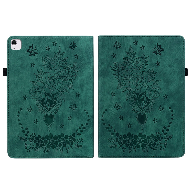 For iPad Air 11 2025 / 2024 Butterfly Rose Embossed Leather Smart Tablet Case(Green)