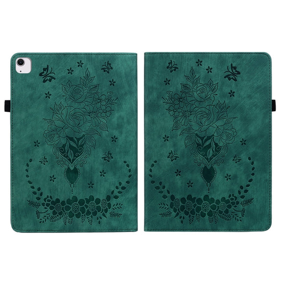 For iPad Air 11 2025 / 2024 Butterfly Rose Embossed Leather Smart Tablet Case(Green)