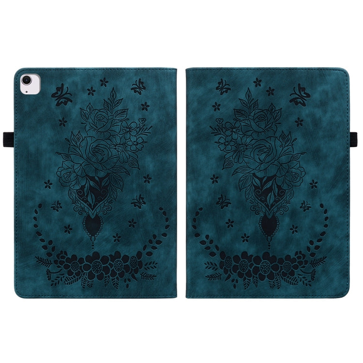For iPad Air 11 2025 / 2024 Butterfly Rose Embossed Leather Smart Tablet Case(Dark Blue)