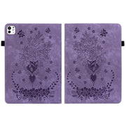 For iPad Pro 11 2024 Butterfly Rose Embossed Leather Smart Tablet Case(Purple)