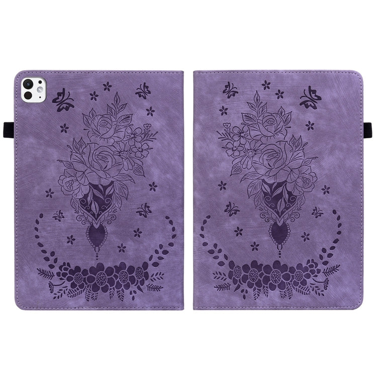 For iPad Pro 11 2024 Butterfly Rose Embossed Leather Smart Tablet Case(Purple)