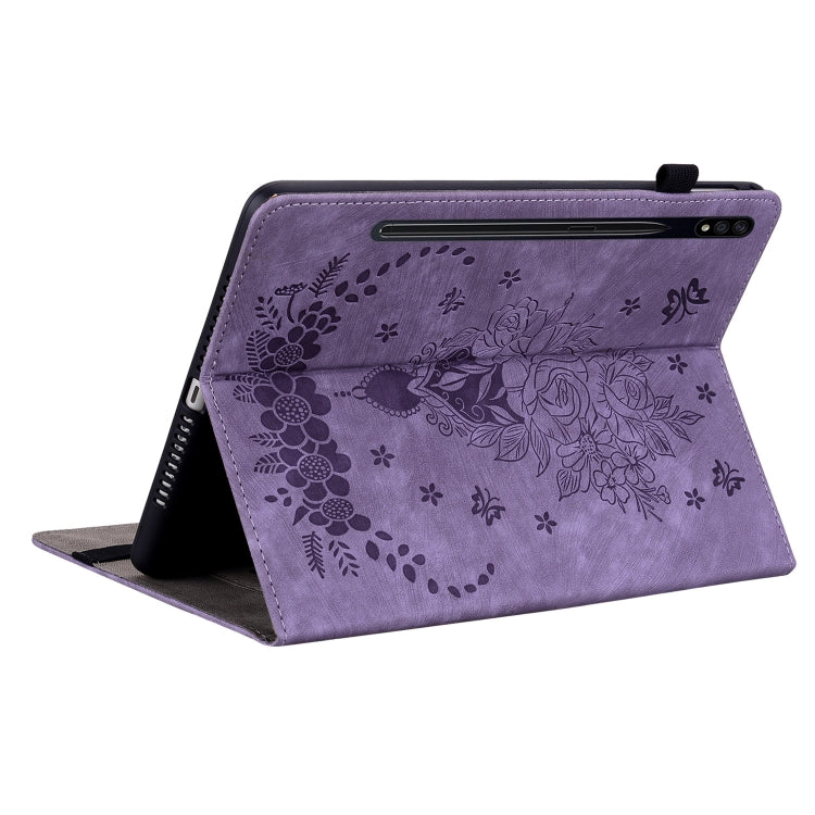 For Samsung Galaxy Tab S9 Butterfly Rose Embossed Leather Tablet Case(Purple)