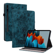 For Samsung Galaxy Tab S9 Butterfly Rose Embossed Leather Tablet Case(Dark Blue)