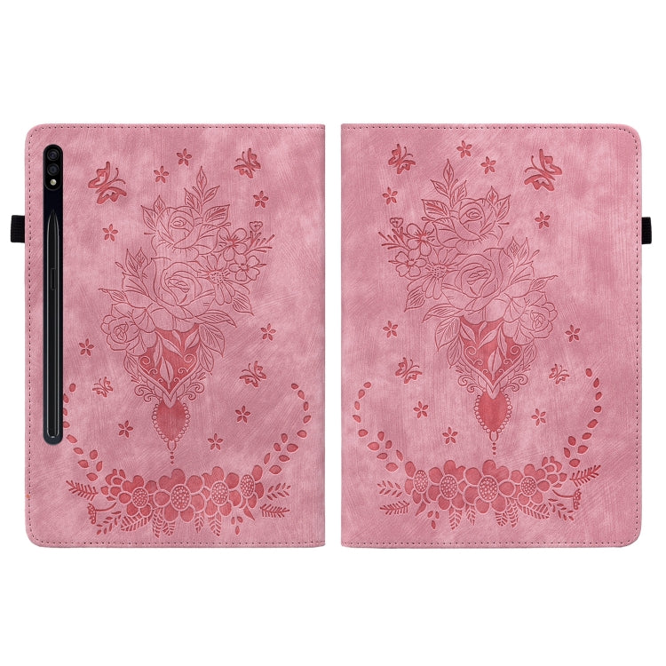 For Samsung Galaxy Tab S9+ Butterfly Rose Embossed Leather Tablet Case(Pink)
