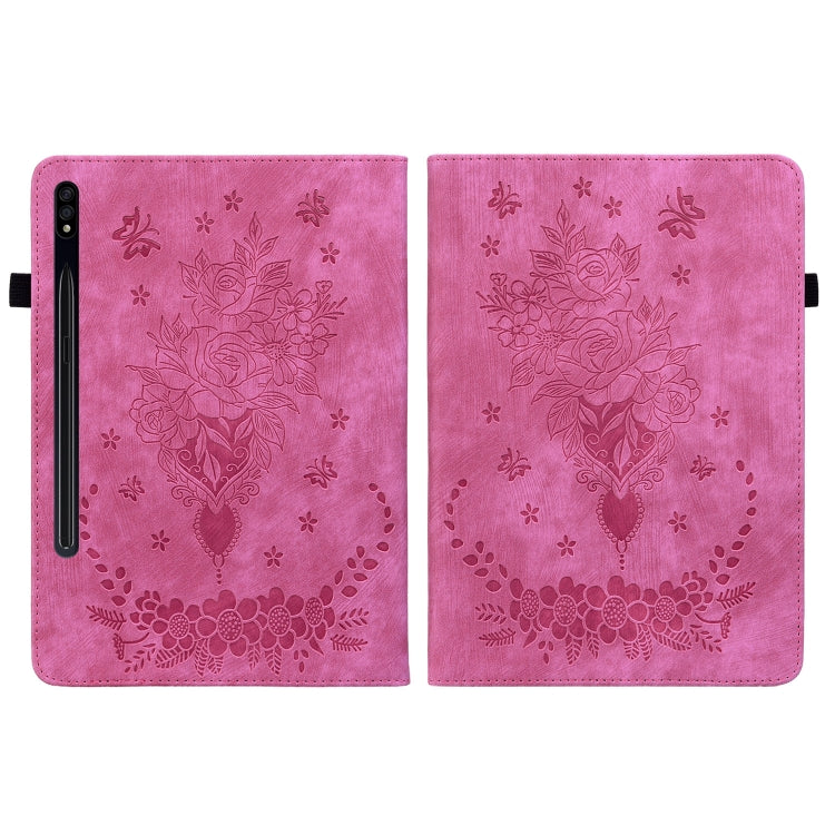 For Samsung Galaxy Tab S9+ Butterfly Rose Embossed Leather Tablet Case(Rose Red)