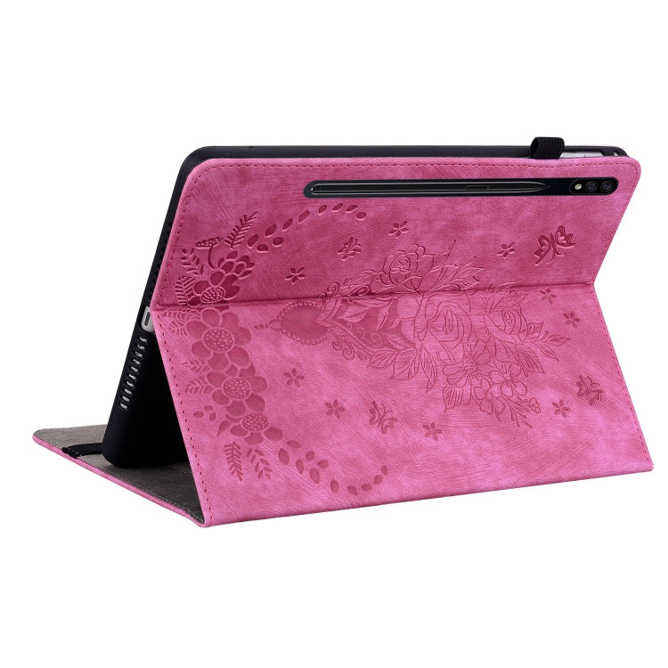 For Samsung Galaxy Tab S9+ Butterfly Rose Embossed Leather Tablet Case(Rose Red)