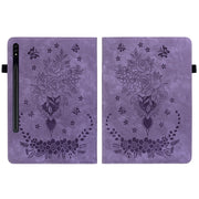 For Samsung Galaxy Tab S9+ Butterfly Rose Embossed Leather Tablet Case(Purple)