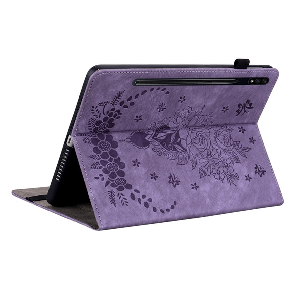 For Samsung Galaxy Tab S9+ Butterfly Rose Embossed Leather Tablet Case(Purple)