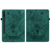 For Samsung Galaxy Tab S9+ Butterfly Rose Embossed Leather Tablet Case(Green)