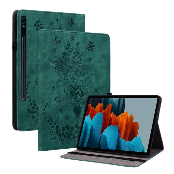 For Samsung Galaxy Tab S9+ Butterfly Rose Embossed Leather Tablet Case(Green)