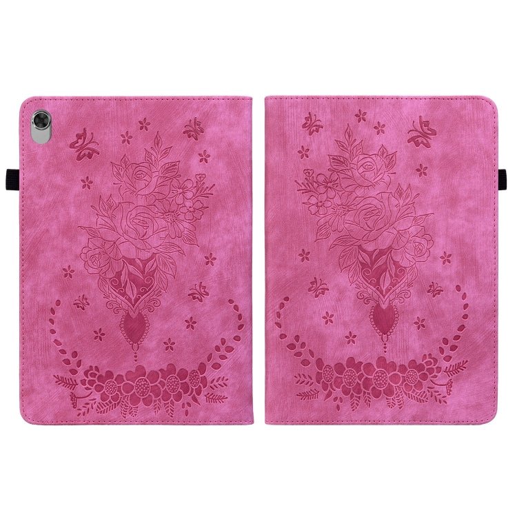 For Lenovo M10 Plus Butterfly Rose Embossed Leather Tablet Case(Rose Red)