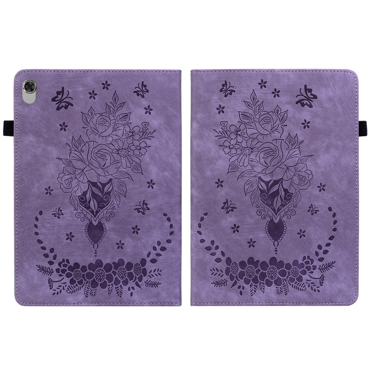 For Lenovo M10 Plus Butterfly Rose Embossed Leather Tablet Case(Purple)