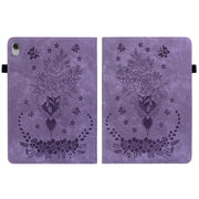 For Lenovo M10 Plus Butterfly Rose Embossed Leather Tablet Case(Purple)