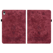 For Lenovo M10 Plus Butterfly Rose Embossed Leather Tablet Case(Red)