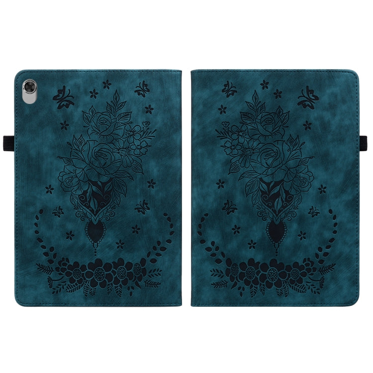 For Lenovo M10 Plus Butterfly Rose Embossed Leather Tablet Case(Dark Blue)