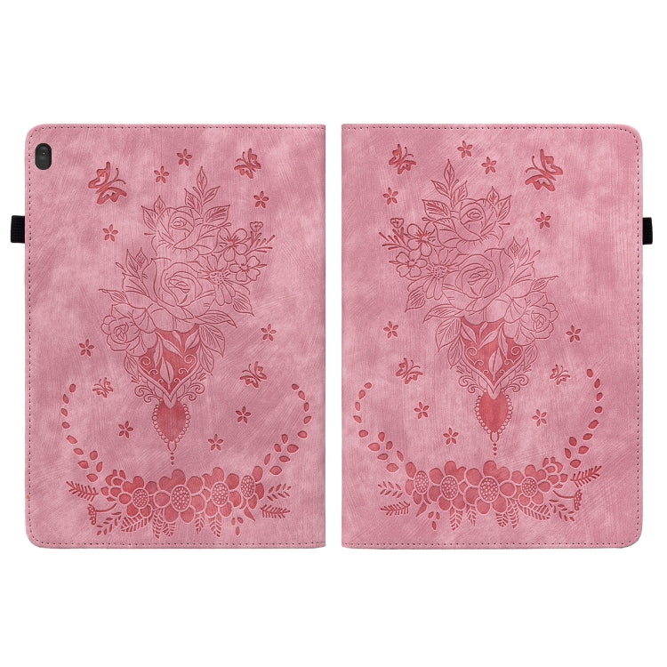 For Lenovo M10 Butterfly Rose Embossed Leather Tablet Case(Pink)